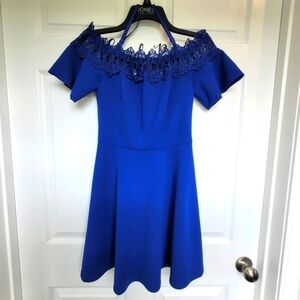 BCX Dress Off The Shoulder Lace Trim Fit & Flare Dress Blue Junior 3